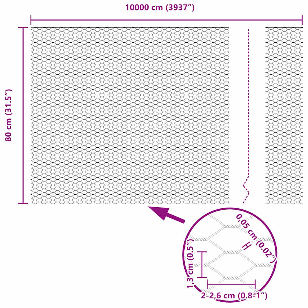 Hexagon Fence 0.8 x 100 m Galvanised steel Silver