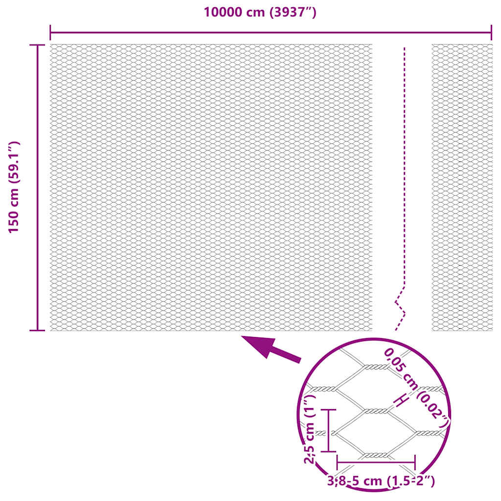 Hexagon Fence 1.5 x 100 m Galvanised steel Silver