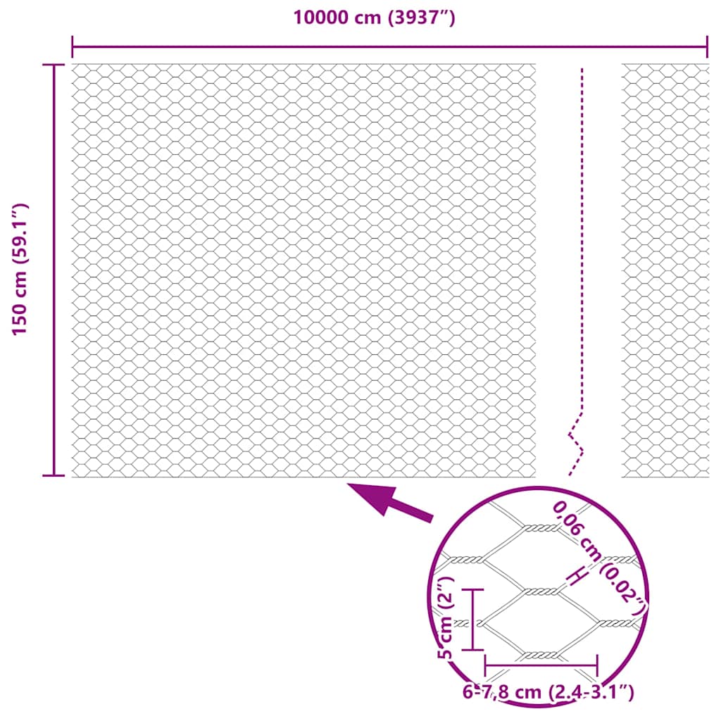 Hexagon Fence 1.5 x 100 m Galvanised steel Silver