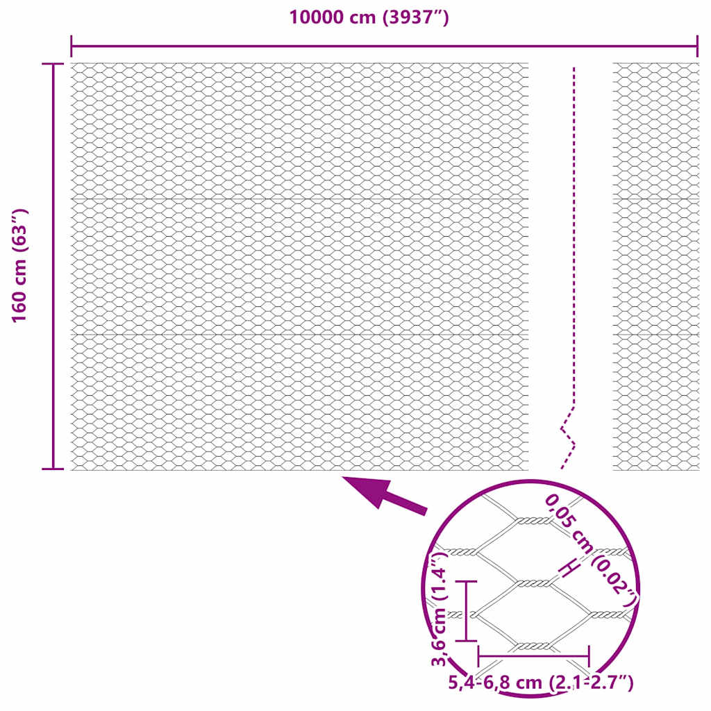 Hexagon Fence 1.6 x 100 m Galvanised steel Silver