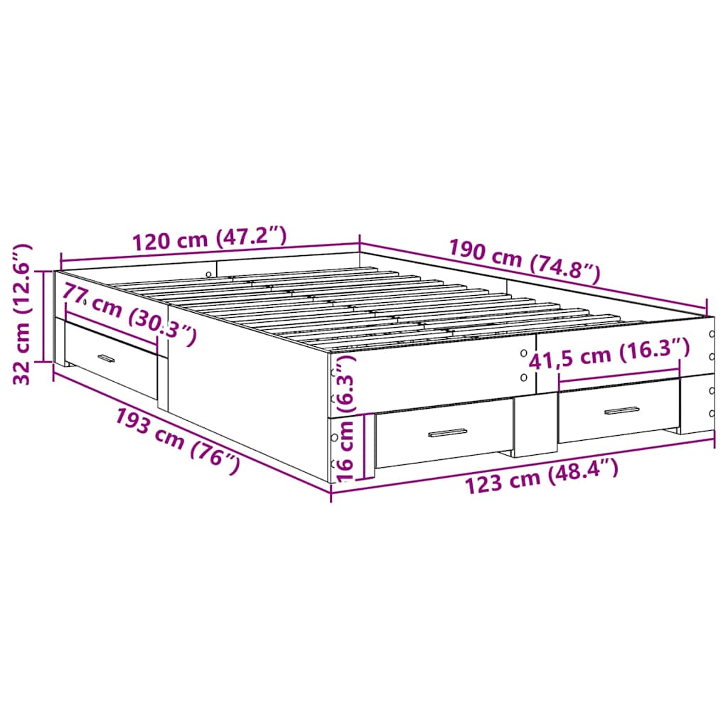 Bed Frame with Drawer Brown 120 x 190 cm Engineered Wood