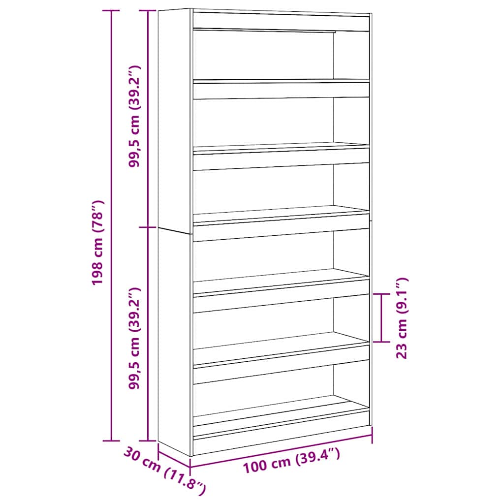 Book Cabinet 6-Tier 100 x 30 x 198 cm Engineered Wood