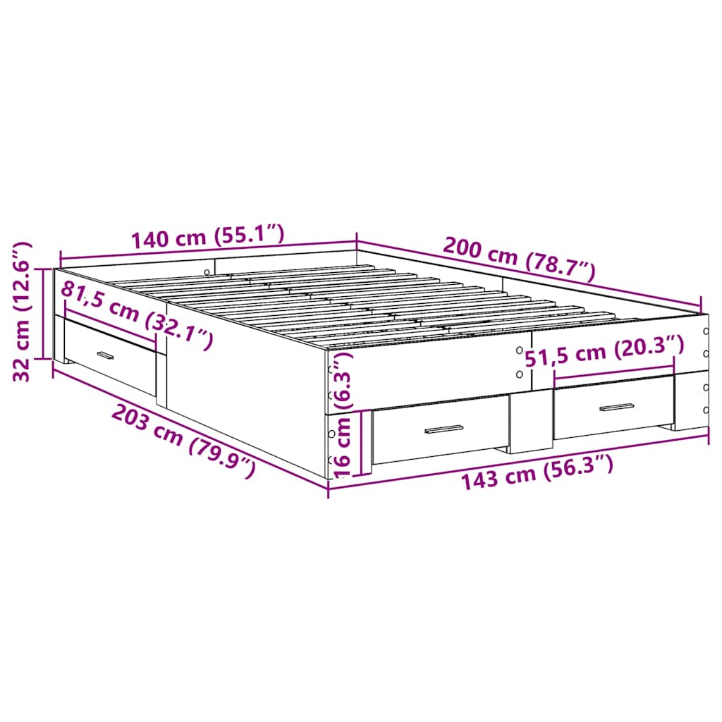 Bed Frame with Drawer Brown 140 x 200 cm Engineered Wood