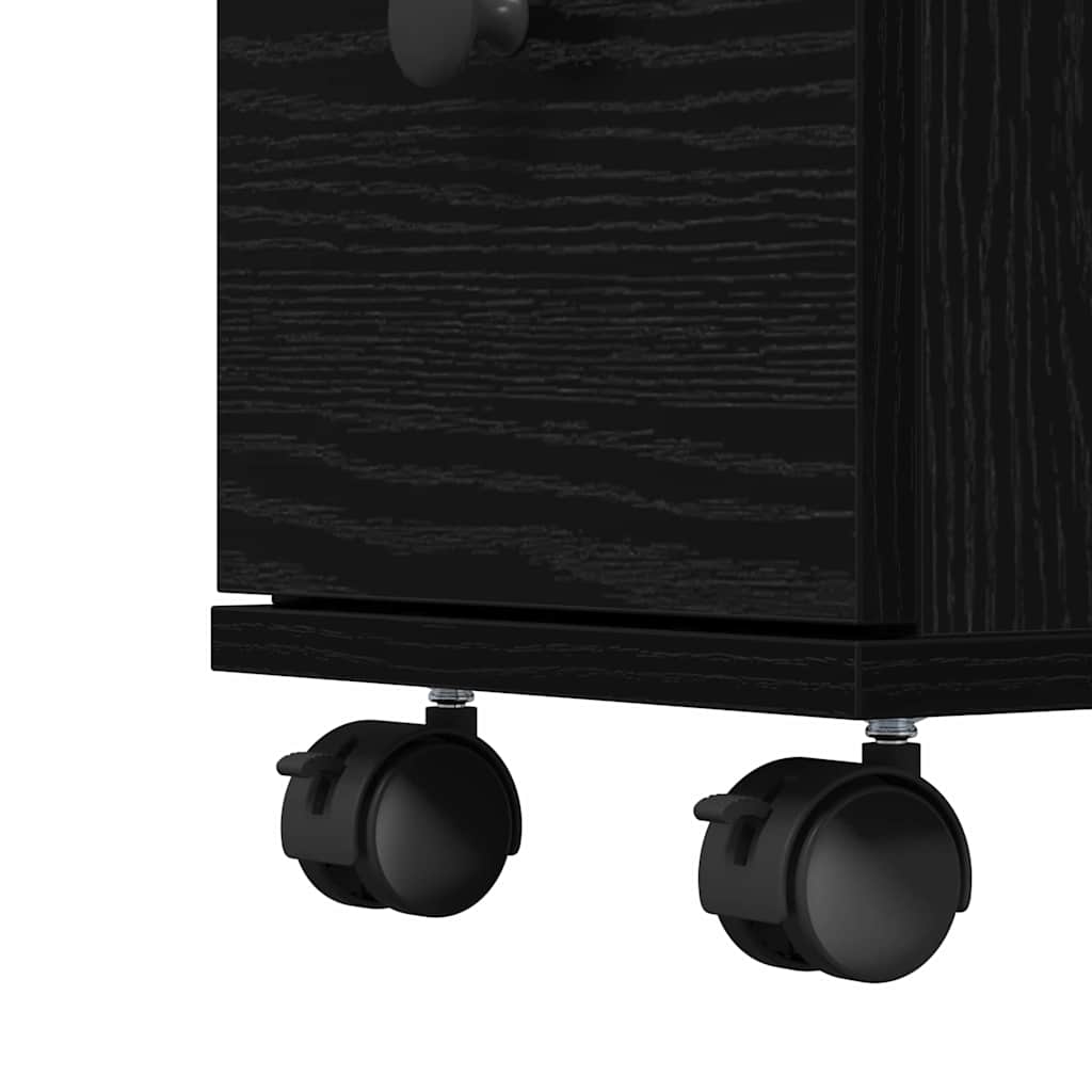 Narrow Bathroom Cabinet with Wheel Black oak 33 x 23 x 65 cm