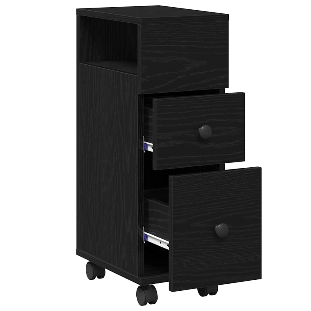 Narrow Bathroom Cabinet with Wheel Black oak 33 x 23 x 65 cm