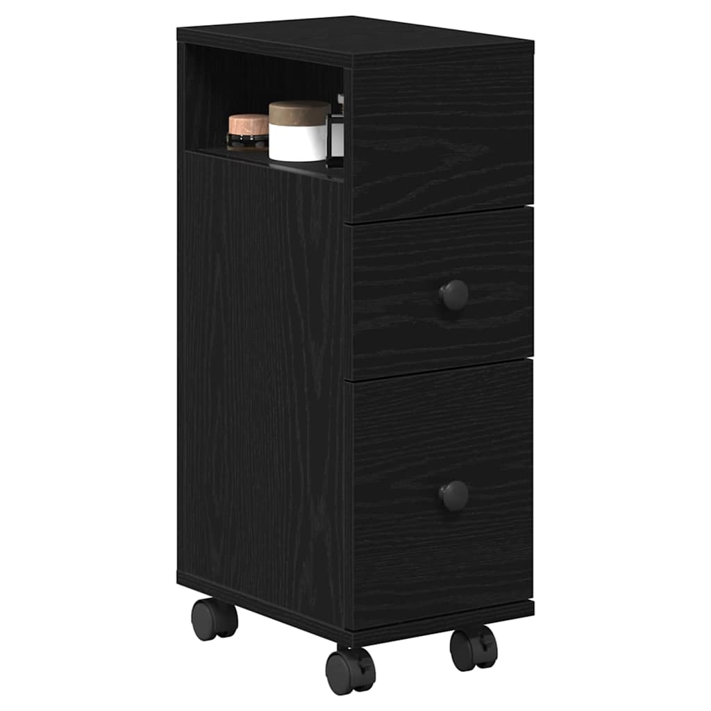 Narrow Bathroom Cabinet with Wheel Black oak 33 x 23 x 65 cm