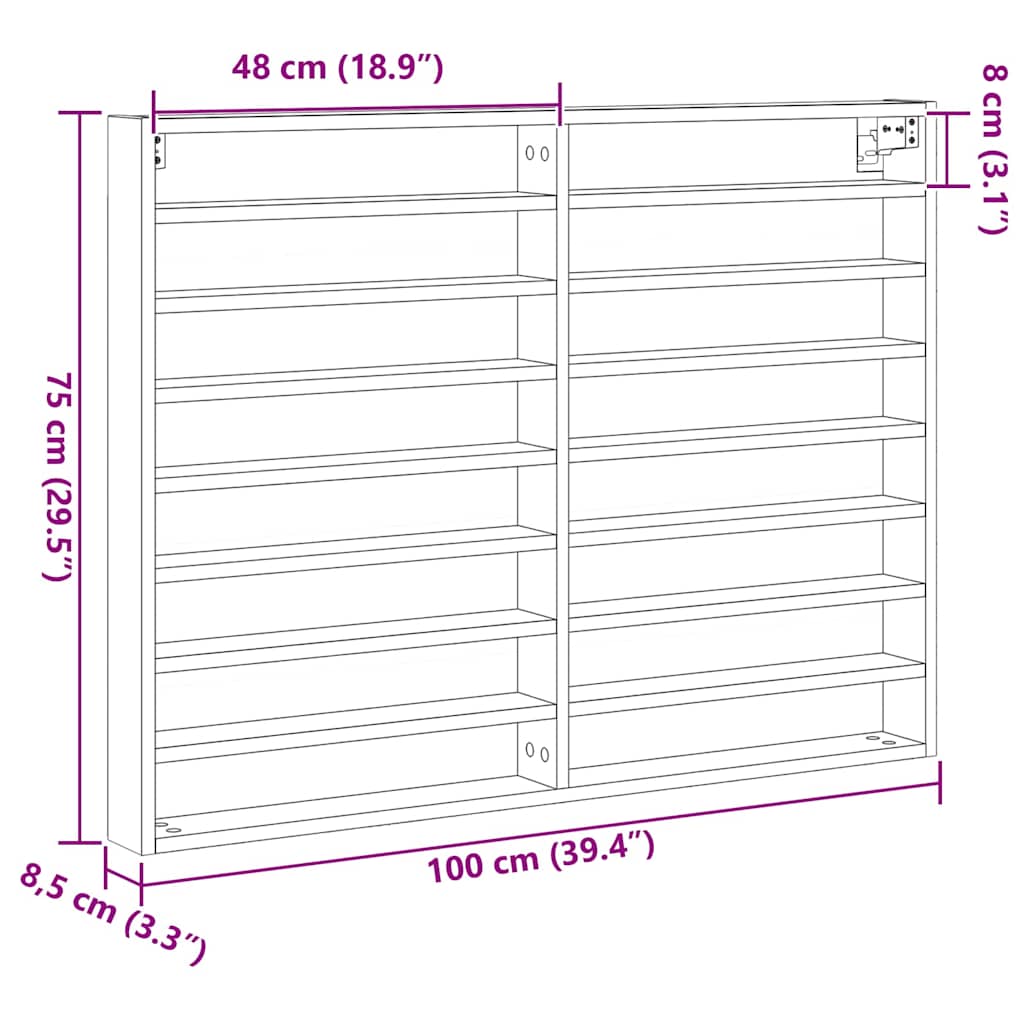 Display Cabinet Old Wood 100 x 8.5 x 75 cm Engineered Wood