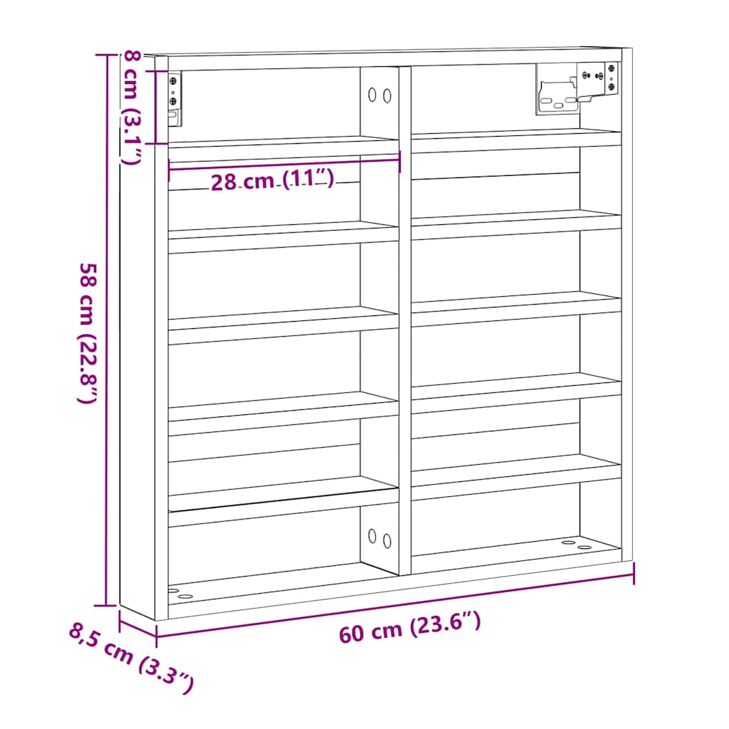 Display Cabinet Wall-Mounted Old Wood 60 x 8.5 x 58 cm