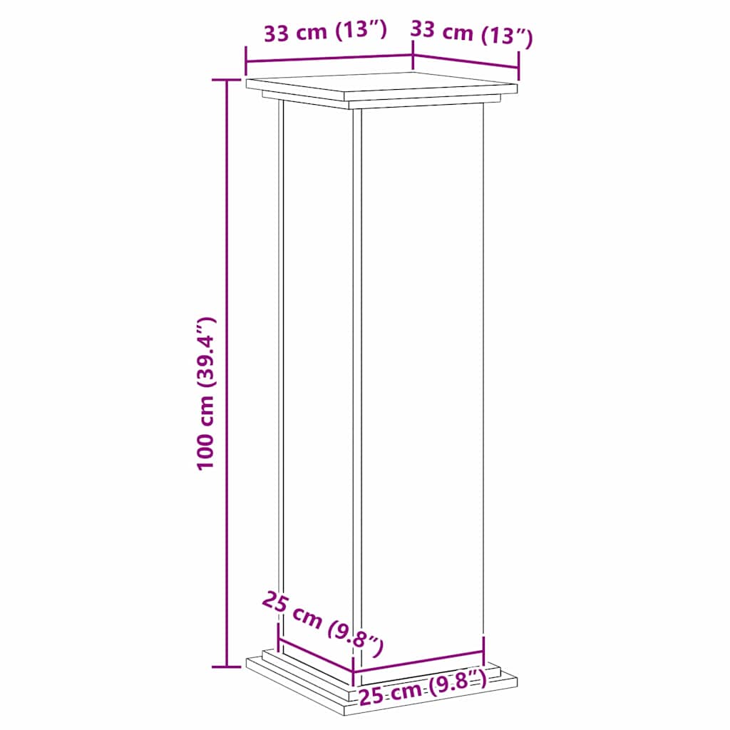 Plant Stand Black Oak 33 x 33 x 100 cm Engineered wood