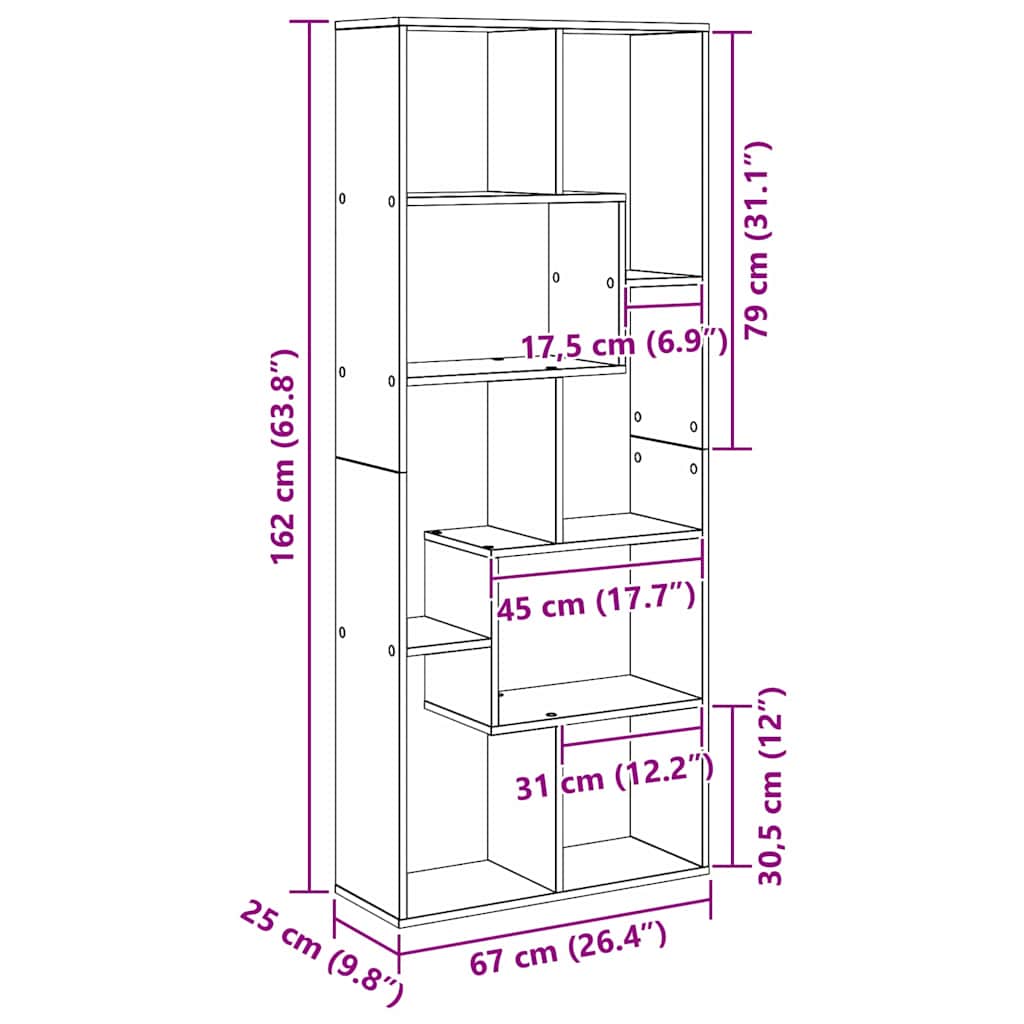Book Cabinet 8-Tier 67 x 25 x 162 cm Engineered Wood Black Oak