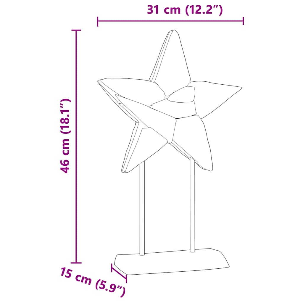 Christmas Star LEDs Brown 31 x 15 x 46 cm Solid Teak Wood