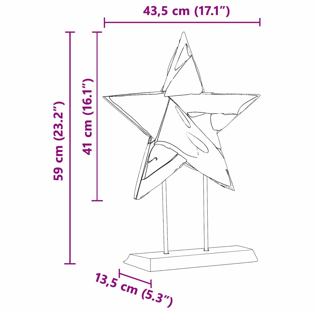 Christmas Star LEDs Brown 43.5 x 13.5 x 59 cm Solid Teak Wood