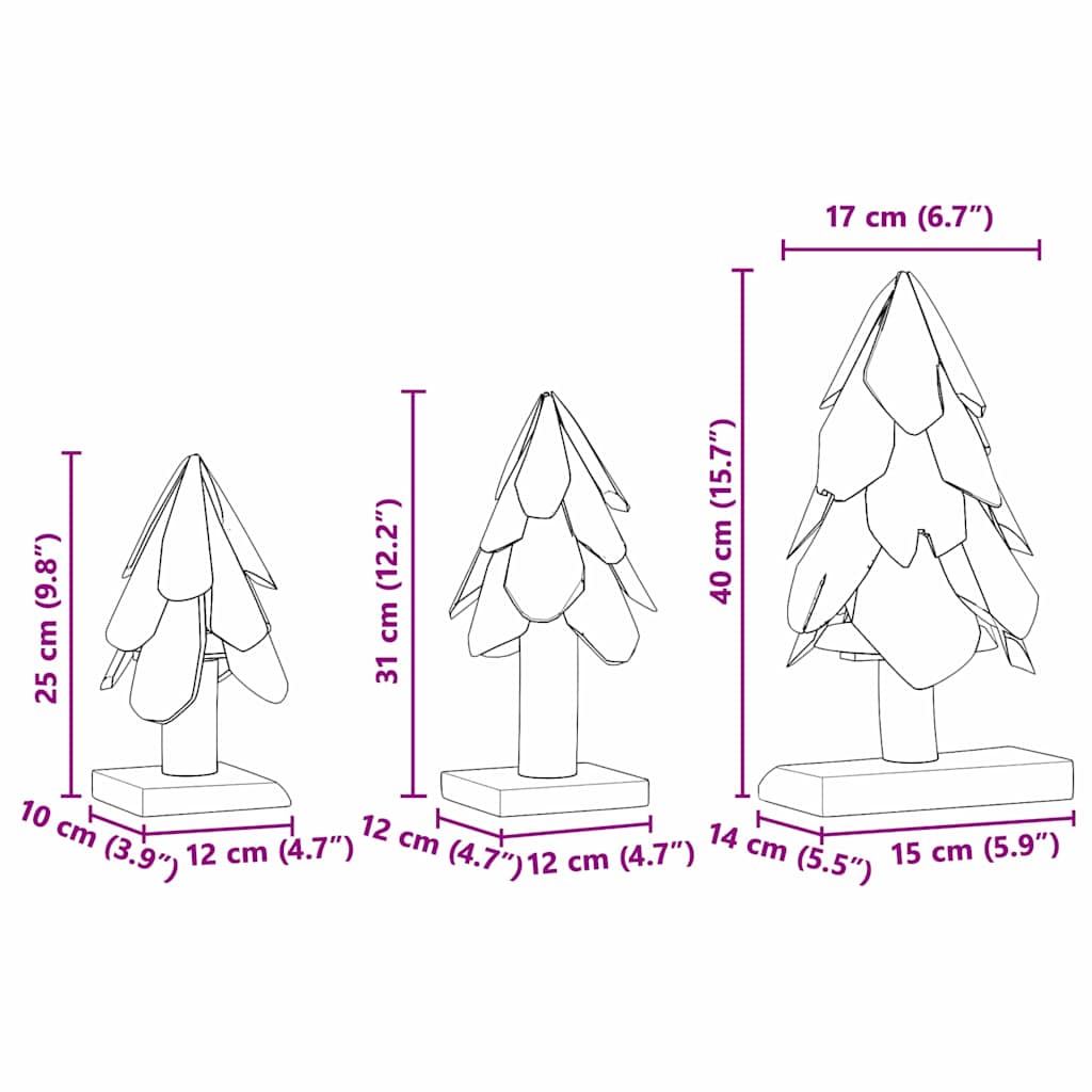Christmas Tree 3 pcs Brown 40 cm Solid teak wood