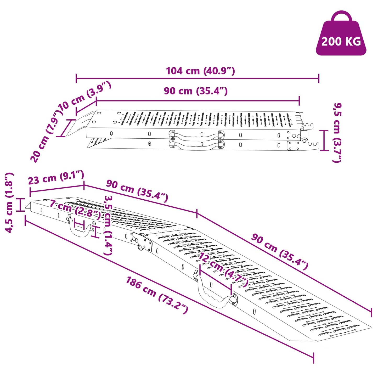 Foldable Ramp 200kg per ramp 2 pcs Silver 200 kg per ramp