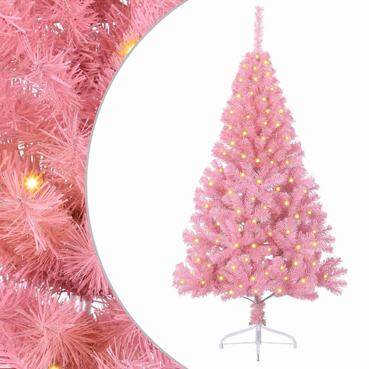 Artificial Pre-lit Christmas Tree with 150 LEDs Pink 120 cm PVC