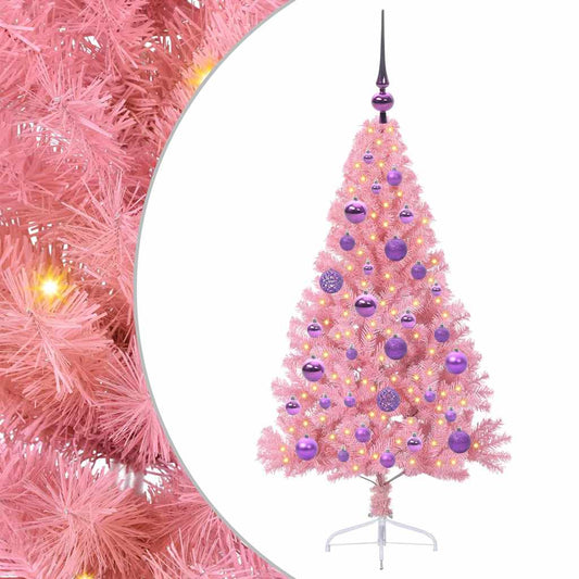 Artificial Pre-lit Christmas Tree with 150 LEDs Pink 120 cm PVC