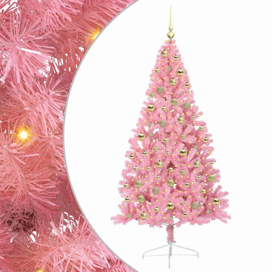 Artificial Pre-lit Christmas Tree Pink 180 cm PVC