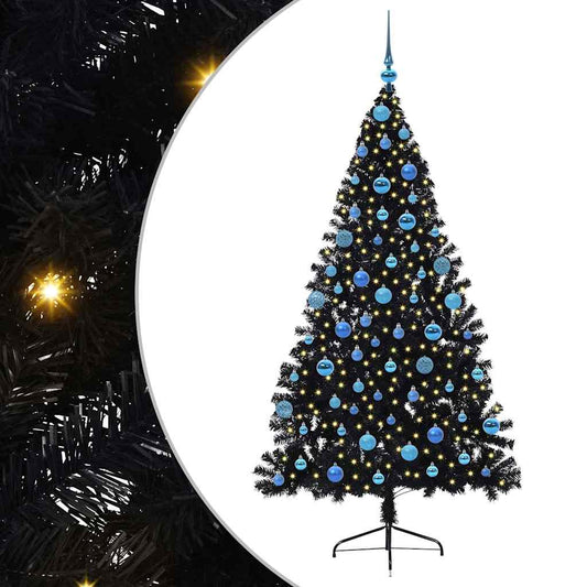Artificial Pre-lit Christmas Tree Black 180 cm PVC