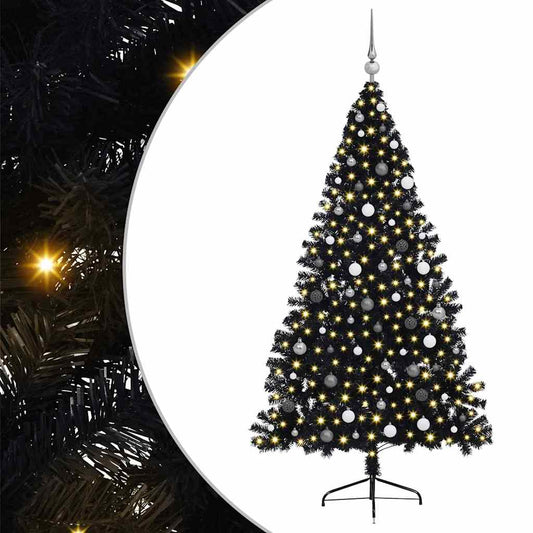 Artificial Pre-lit Christmas Tree Black 210 cm PVC