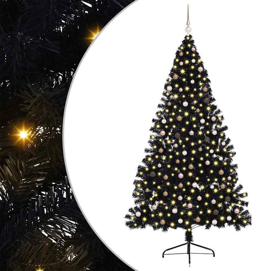 Artificial Pre-lit Christmas Tree Black 240 cm PVC