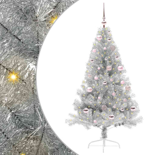 Artificial Pre-lit Christmas Tree Silver 150 cm PET