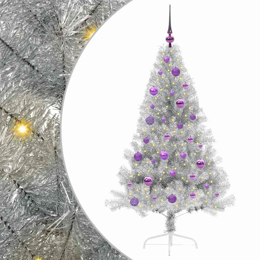 Artificial Pre-lit Christmas Tree Silver 150 cm PET