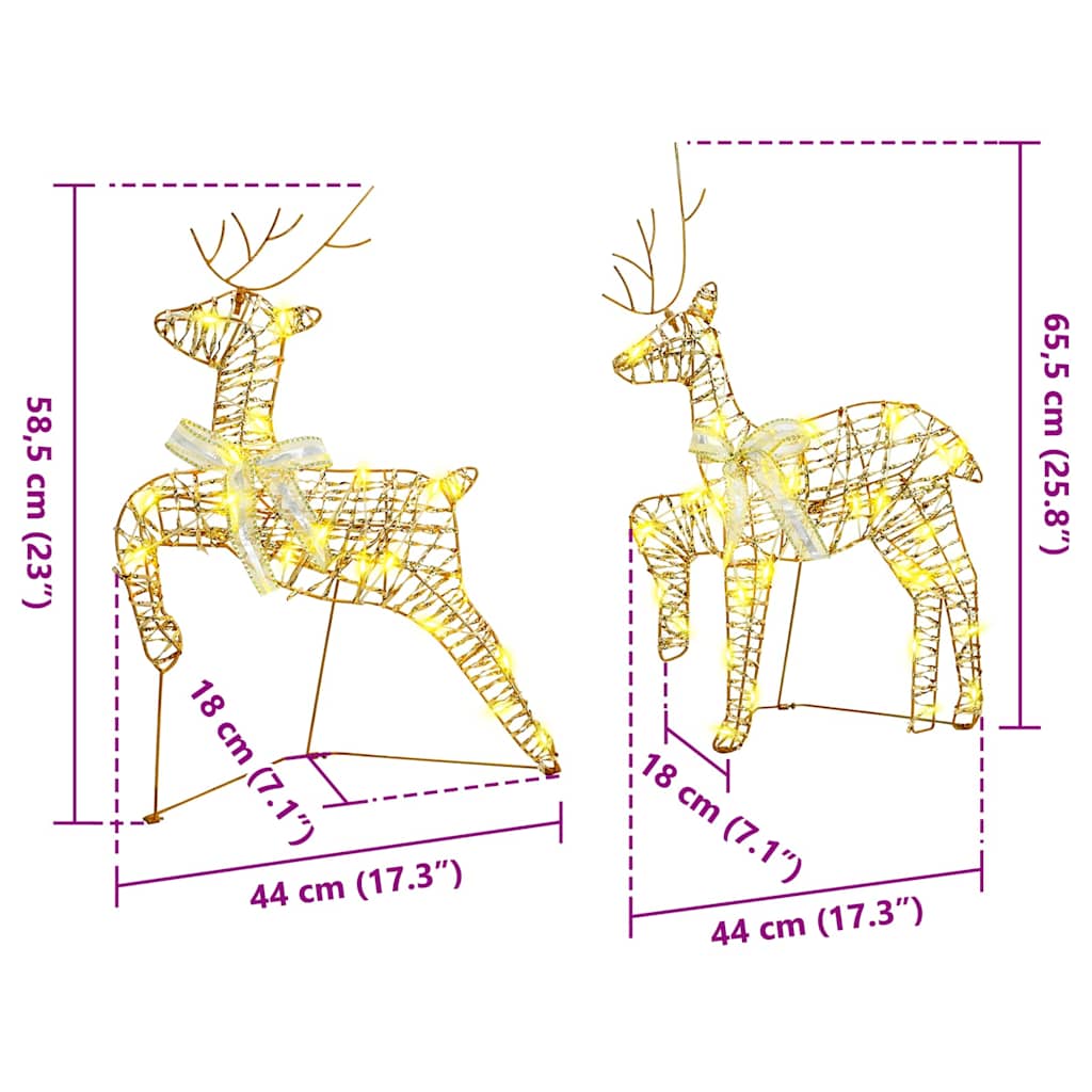 LED Reindeers 6 pcs 180 LEDs Gold 44 x 18 x 65.5 cm PET