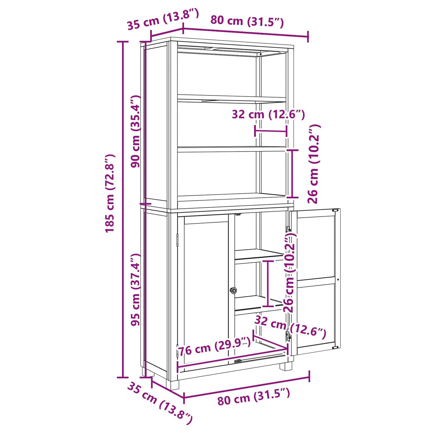 Storage Furniture Set with Shelf 2 pcs Natural 80 x 35 x 185 cm