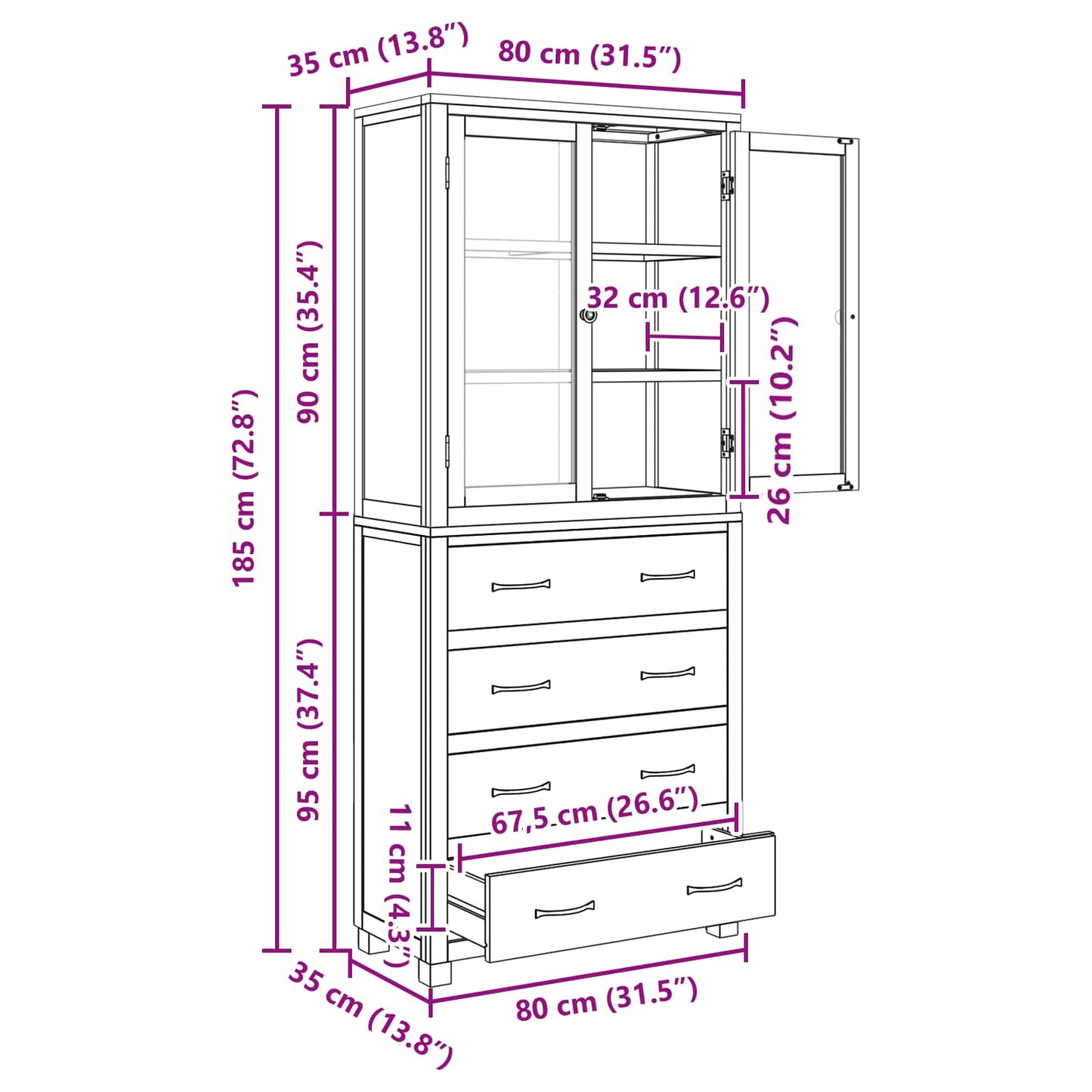 Storage Furniture Set with Shelf 2 pcs Natural 80 x 35 x 185 cm