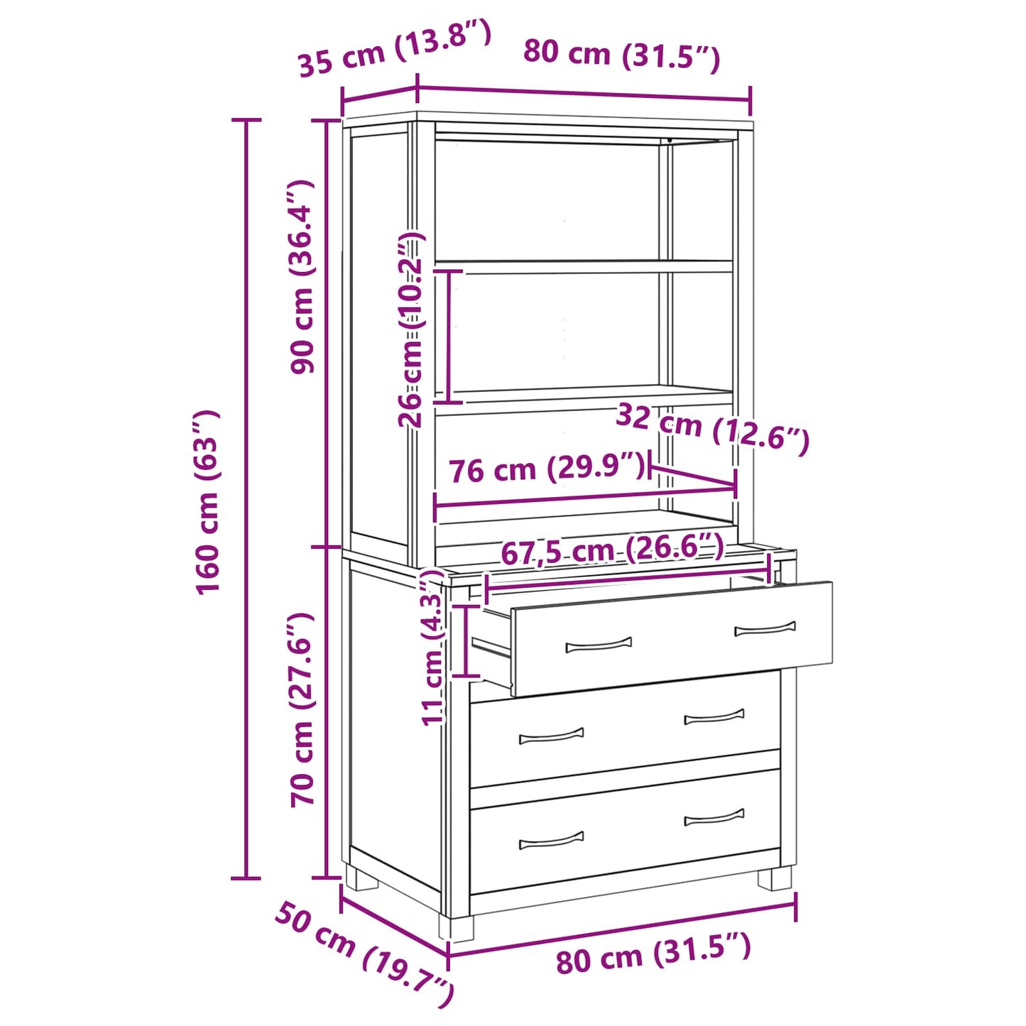 Storage Furniture Set with Drawer 2 pcs Brown 80 x 50 x 160 cm
