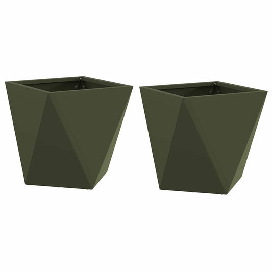 Planter 2 pcs Olive Green 30 x 30 x 30 cm Steel