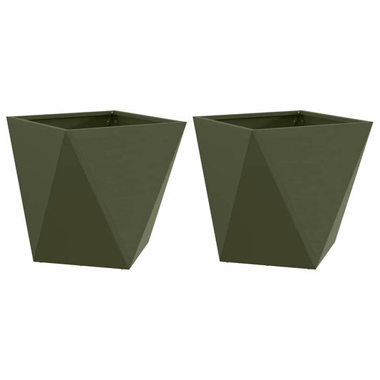 Planter 2 pcs Olive Green 40 x 40 x 40 cm Steel