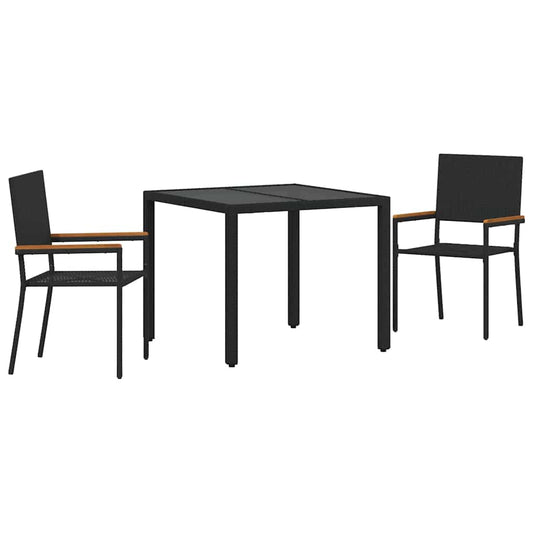 Garden Dining Set 3 pcs Black Poly Rattan