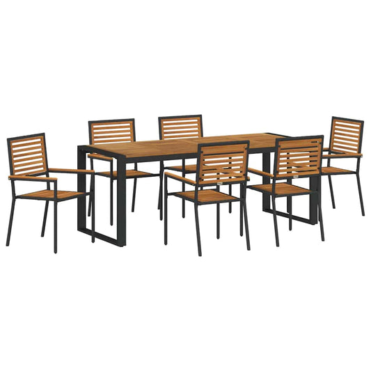 Garden Dining Set 7 pcs Black and Brown Poly Rattan