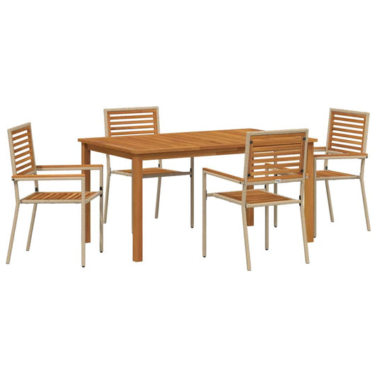 Garden Dining Set 5 pcs Beige Solid Acacia Wood