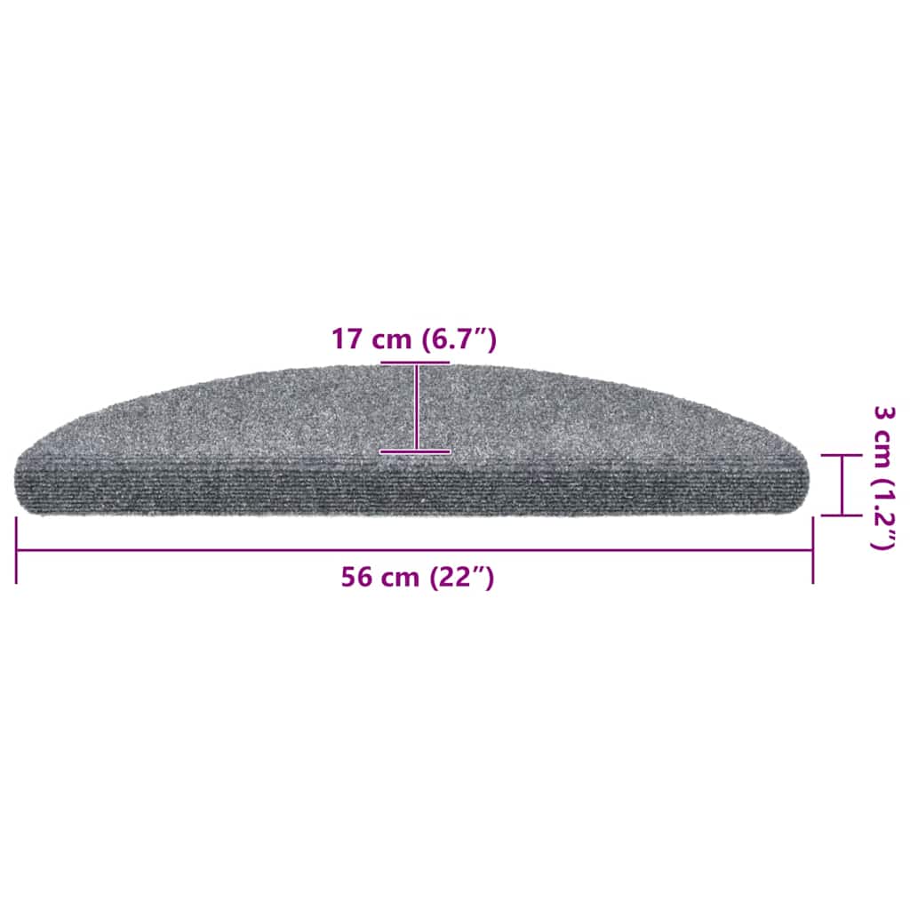 Stair Mats Self-adhesive 30 pcs 56x17x3 cm Light Grey Half Round