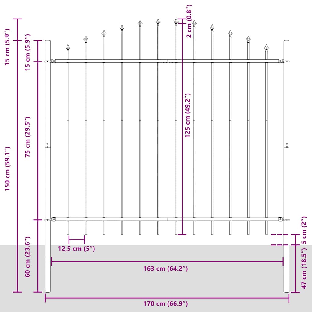 Garden Fence WOERDEN 2 pcs 170 x 165 cm Powder-Coated Steel