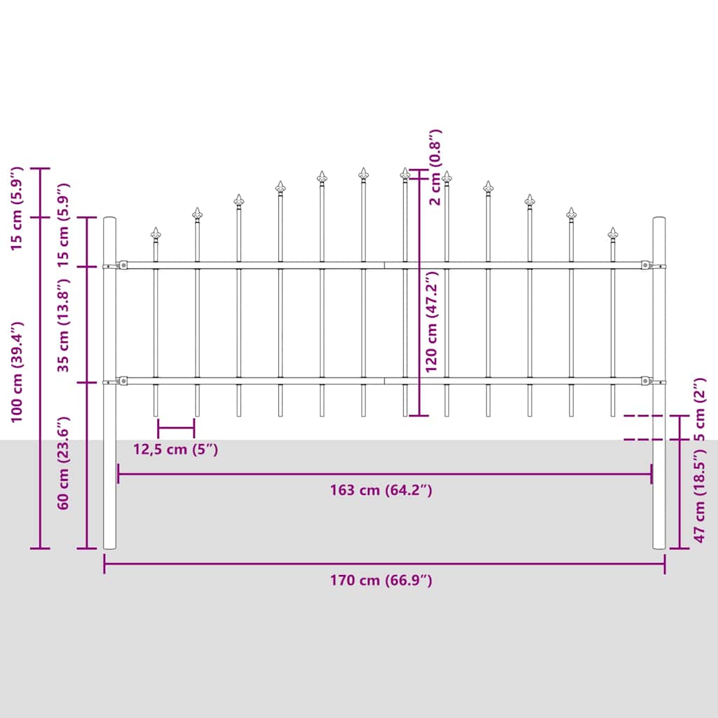 Garden Fence WOERDEN 8 pcs 170 x 115 cm Powder-Coated Steel