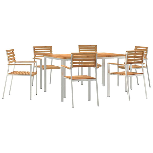Garden Dining Set 7 pcs Solid Teak Wood and Stainless Steel