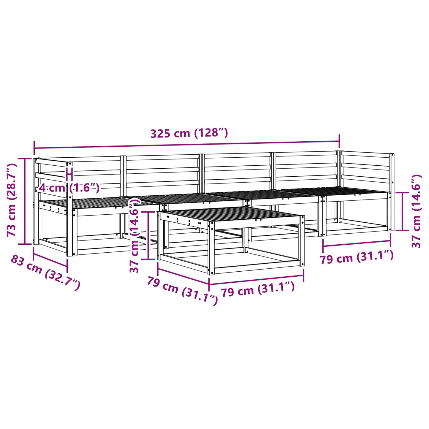 Outdoor Sofa Set 5 pcs Natural Solid Acacia Wood