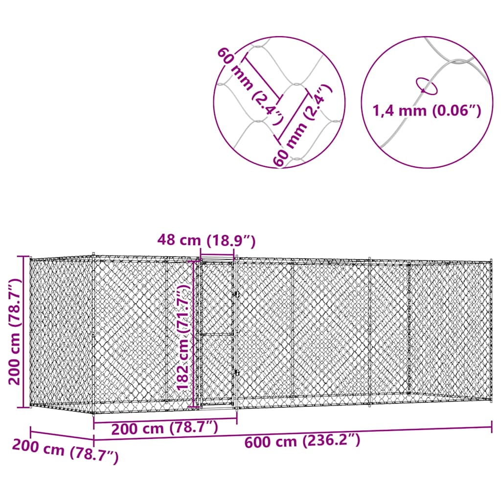 Dog Cage Silver 600 x 200 x 200 cm Galvanised Steel
