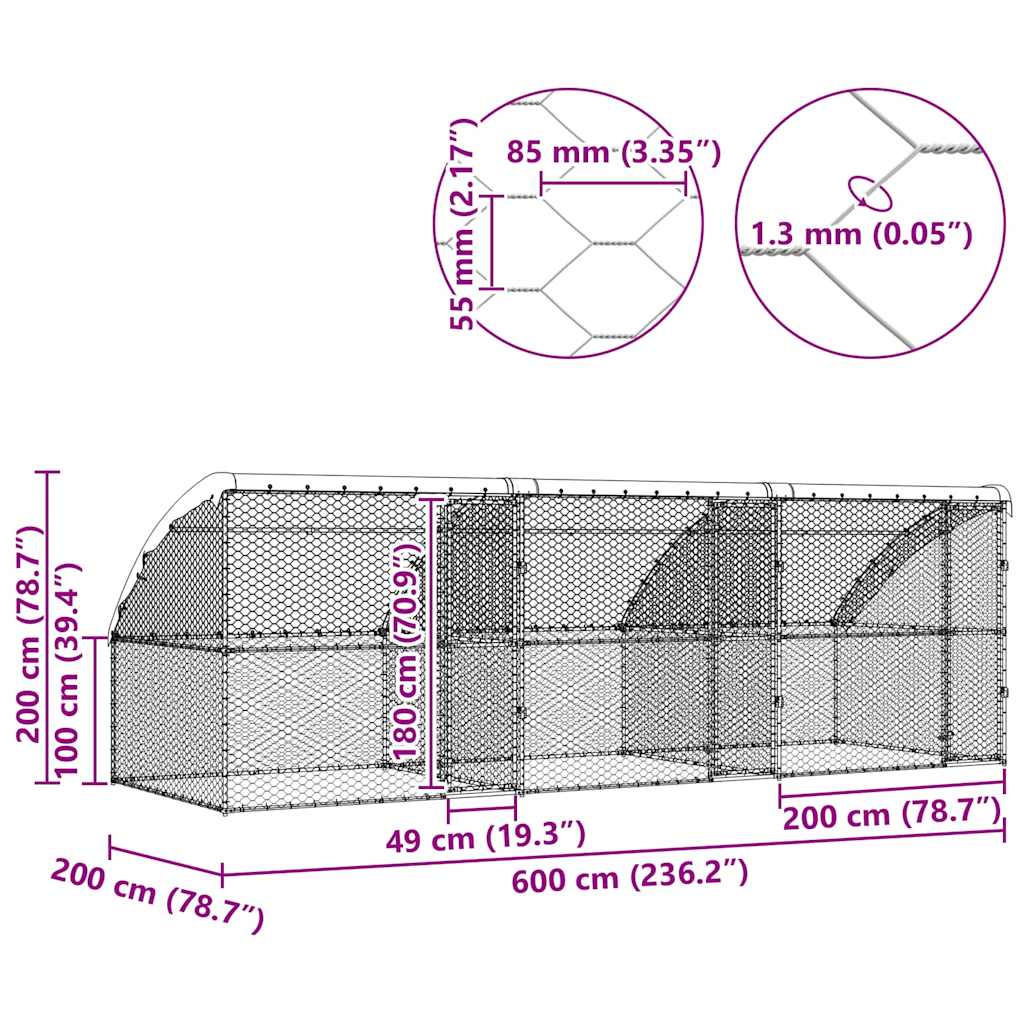 Dog Kennel 3 pcs Silver 6 x 2 x 2 m Galvanised steel