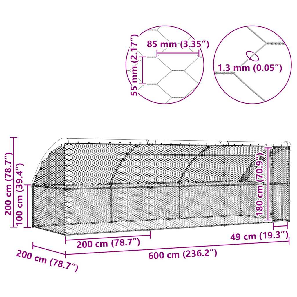 Dog Kennel 3 pcs Silver 6 x 2 x 2 m Galvanised steel