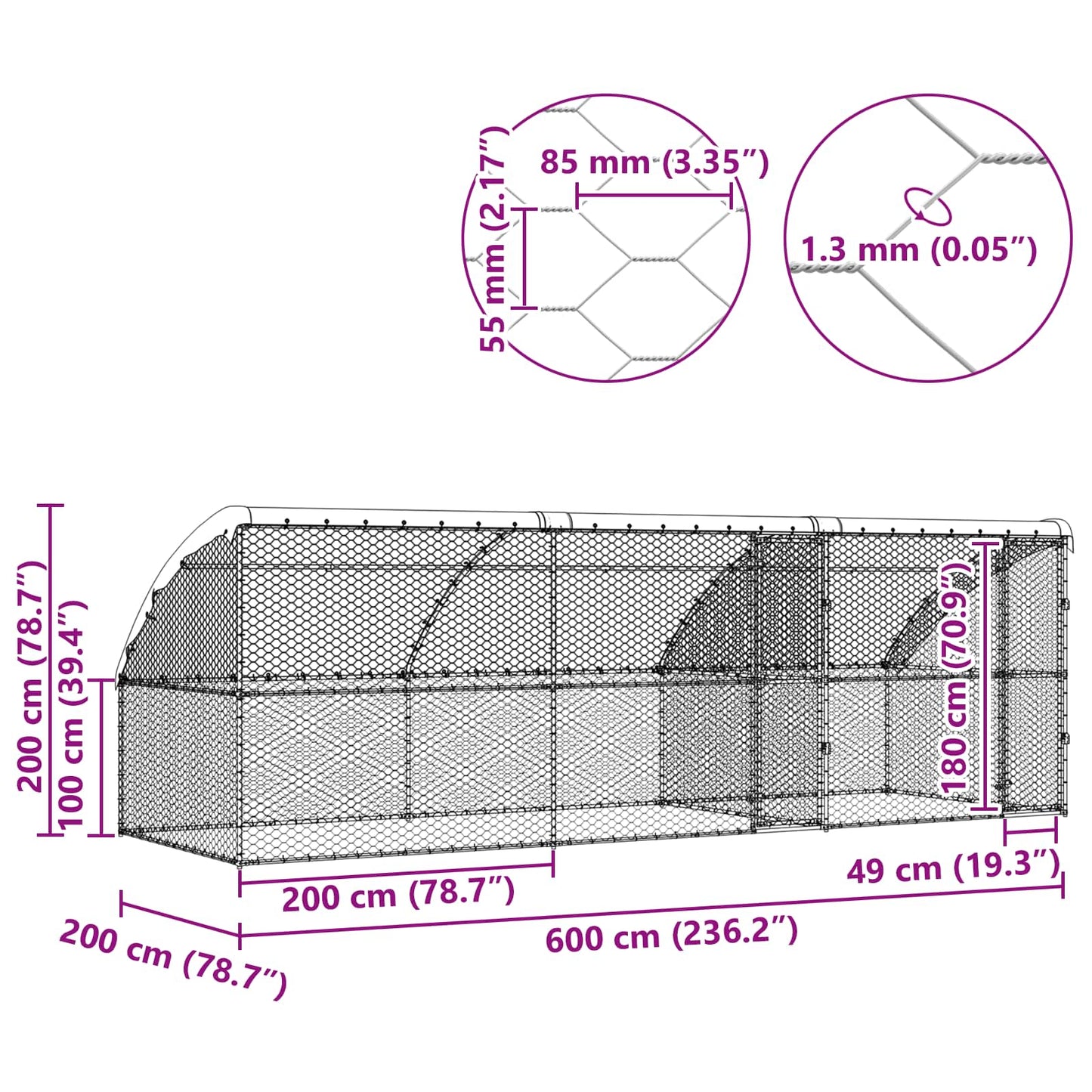 Dog Kennel 3 pcs Silver 6 x 2 x 2 m Galvanised steel