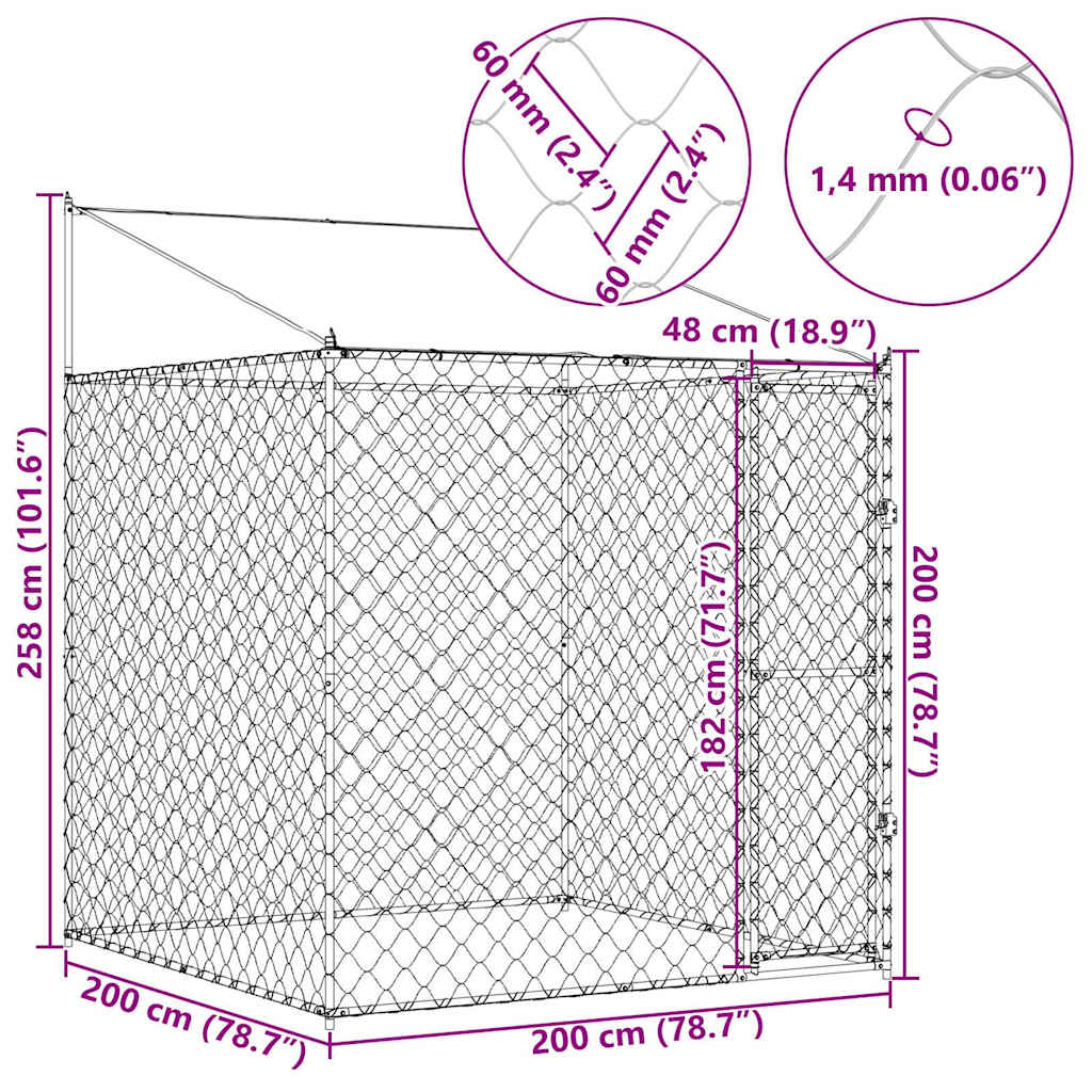 Dog Cage with Roof Silver 200 x 200 x 258 cm Steel and PE