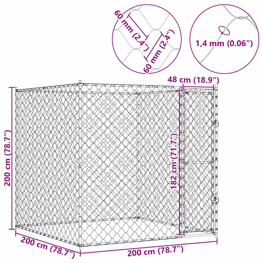 Dog Cage Silver 200 x 200 x 200 cm Galvanised Steel