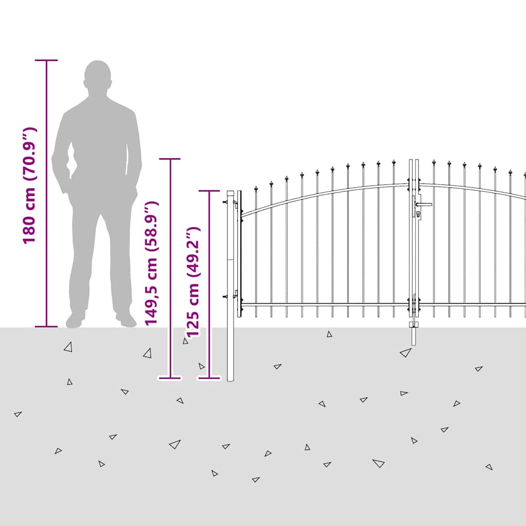 Double Gate WOERDEN 299.5 x 149.5 cm Steel Grey Lockable