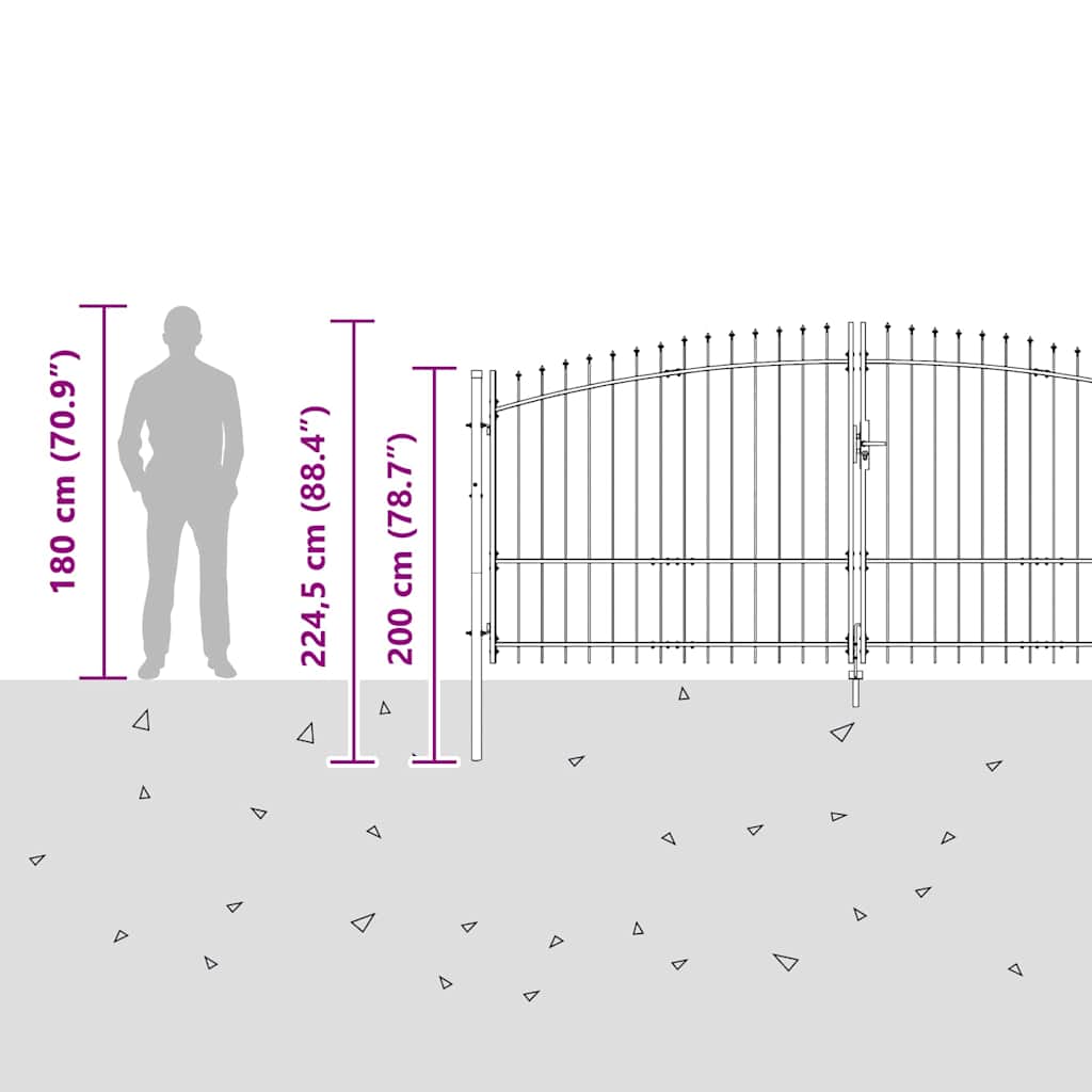 Double Gate WOERDEN 400 x 224.5 cm Steel Grey Lockable