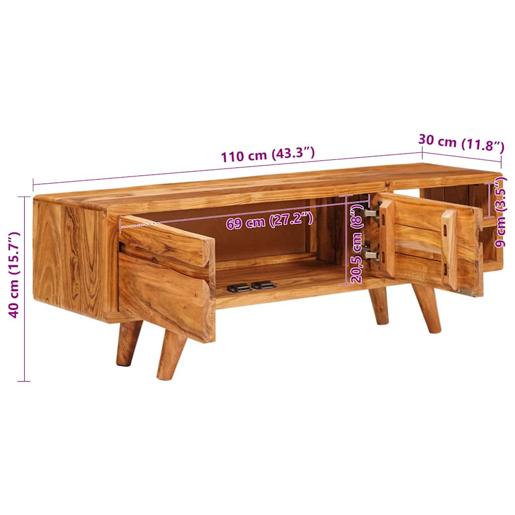 TV Cabinet with Shelf Brown 110 x 30 x 40 cm Solid Acacia Wood