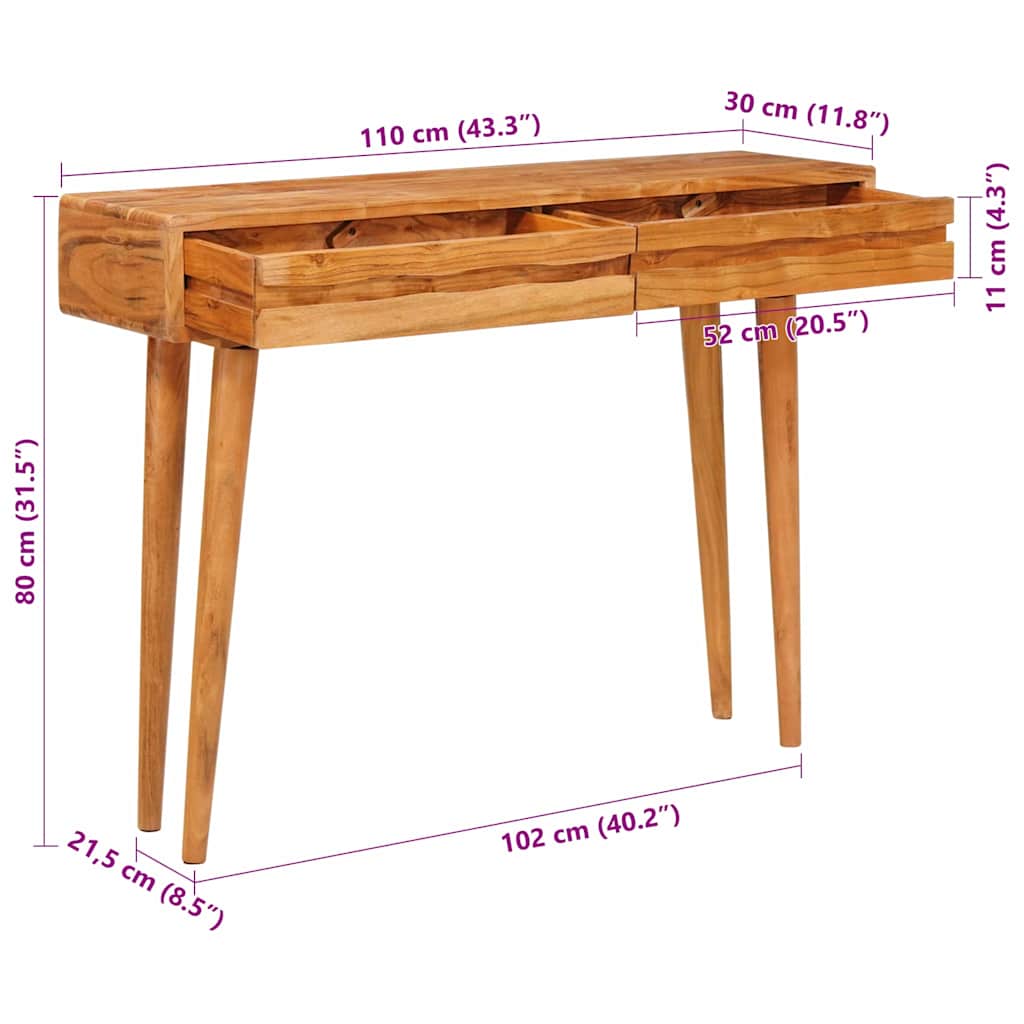 Console Table Brown 110 x 30 x 80 cm Solid Acacia Wood